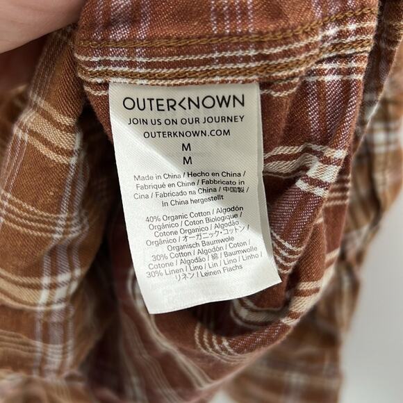 Outerknown Men's Long Sleeve Button Down Shirt - Tan Plaid - Medium - Picture 5 of 6